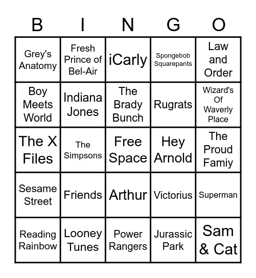 Theme Songs Bingo Card