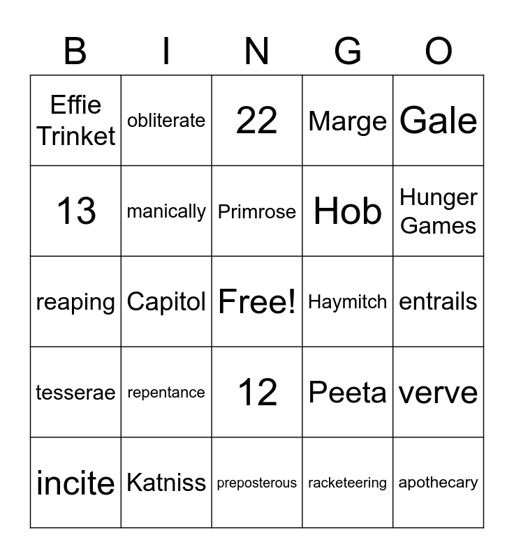 Hunger Games Bingo Card