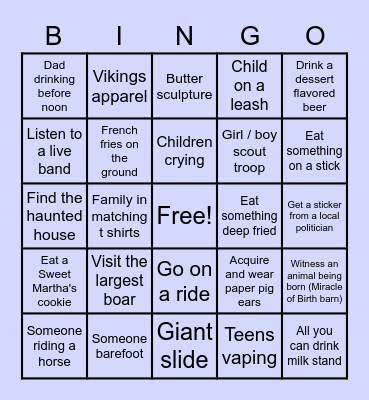 MN State Fair Bingo Card