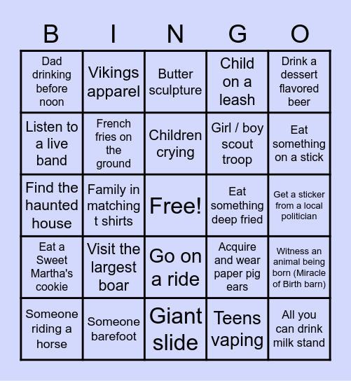 MN State Fair Bingo Card