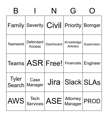 Support Bingo Card