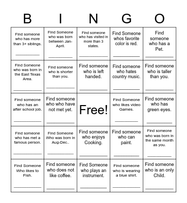 Find Someone Who Bingo Card