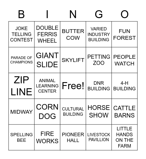 STATE FAIR Bingo Card