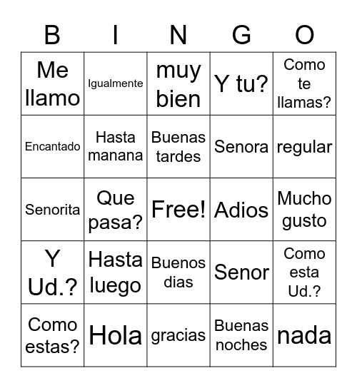 Greetings and Goodbyes Bingo Card