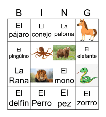 LOS ANIMALES Bingo Card