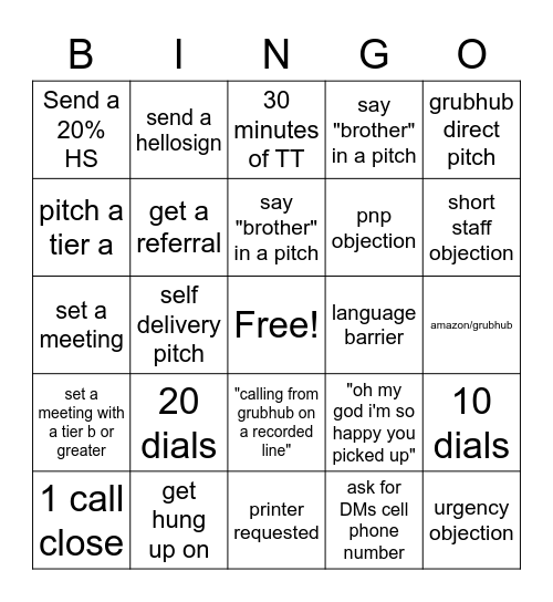 call block bingo Card