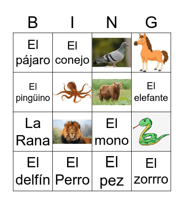 LOS ANIMALES Bingo Card