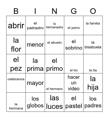 FAMILIA Bingo Card