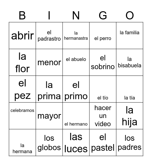 FAMILIA Bingo Card