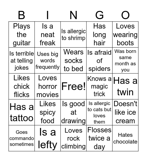 Icebreaker Bingo Card