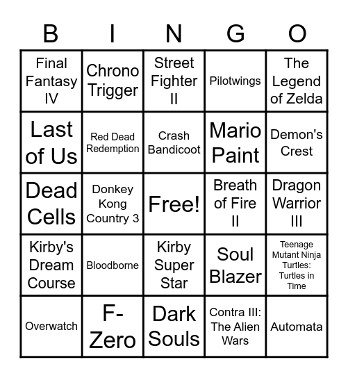 15 - VIDEO GAMES Bingo Card