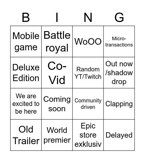 Gamescom Bingo Card