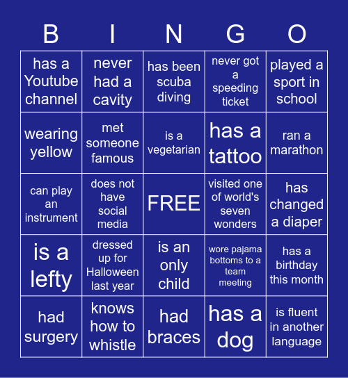 MODEL ONE Bingo Card