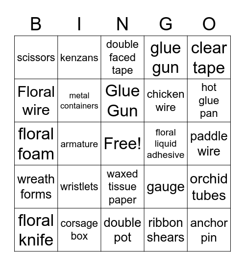 Floral Tools Bingo Card