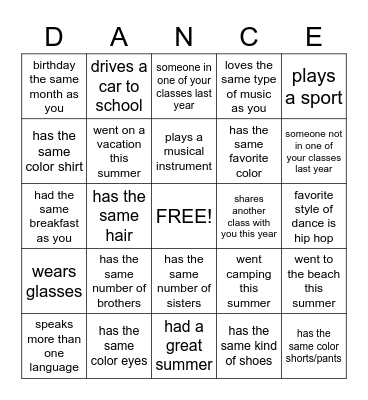 Classmate BINGO Card