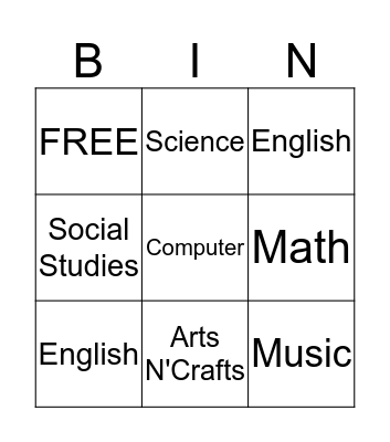 School Subjects Bingo Card