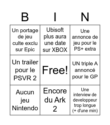 GAME AWARDS BINGO Card