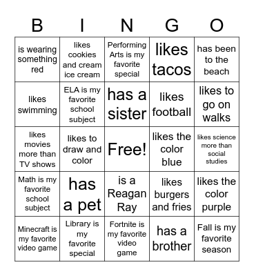 Thursday Bingo Card