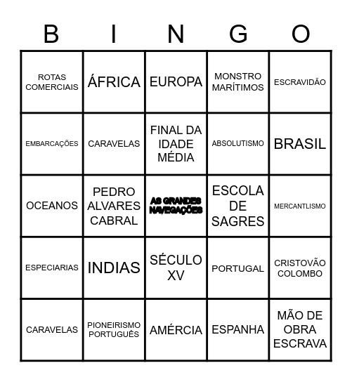 AS GRANDES NAVEGAÇÕES Bingo Card