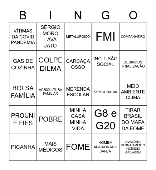 BINGULA Bingo Card