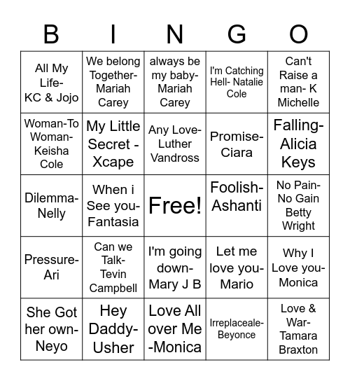 R&B BINGO Card