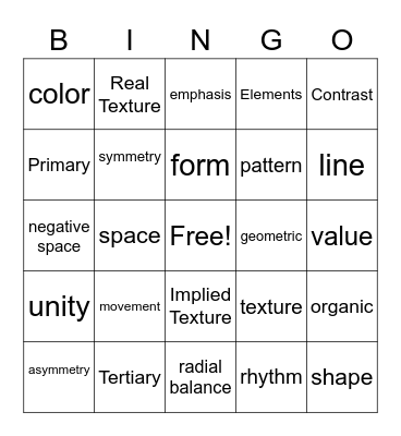 Principles and Elements of Art  Bingo Card