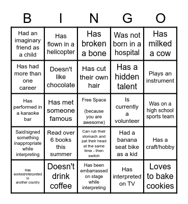 Get to Know Me BINGO Card