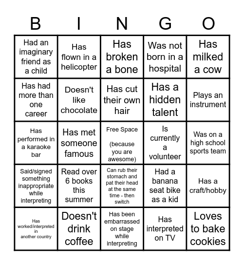 Get to Know Me BINGO Card