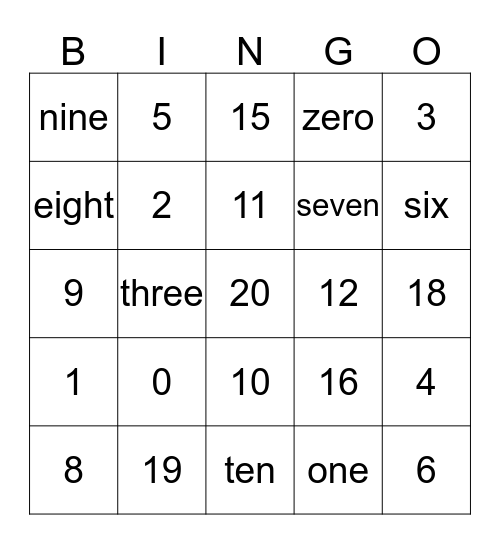 Number Bingo Card