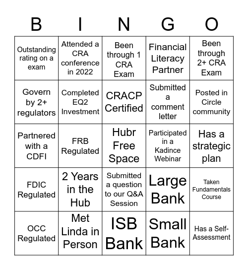 CRA Today Hubiversary Party Bingo Card