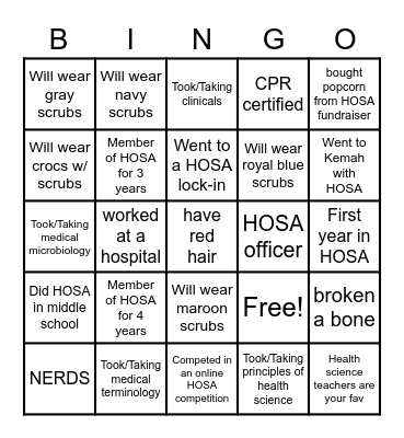 HOSA BINGO Card