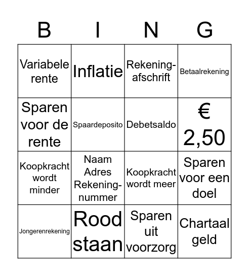 Klas 3 - Hoofdstuk 2 Bingo Card