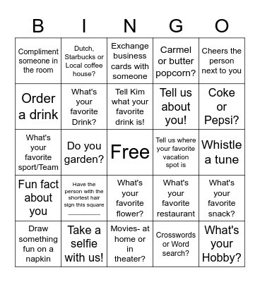 Happy Hour  Bingo- Name: ________________ Bingo Card