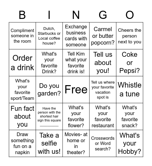 Happy Hour  Bingo- Name: ________________ Bingo Card