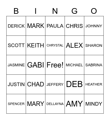 PEOPLE YOU KNOW Bingo Card