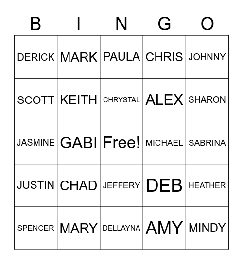 PEOPLE YOU KNOW Bingo Card