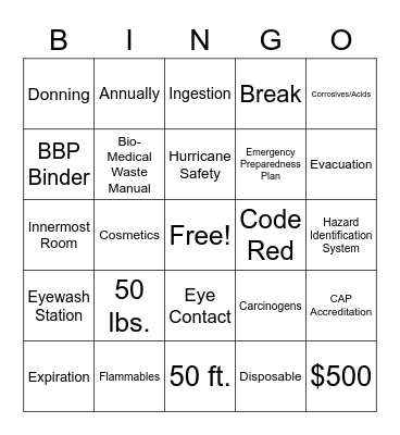 OSHA Bingo Card