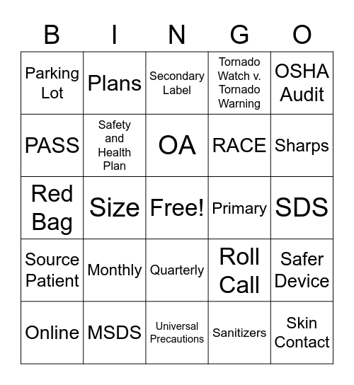 OSHA Bingo Card
