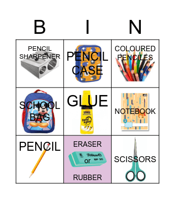 SCHOOL SUPPLIES Bingo Card