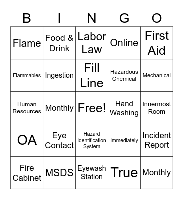 OSHA Bingo Card