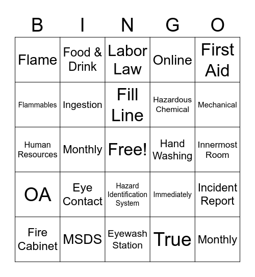 OSHA Bingo Card