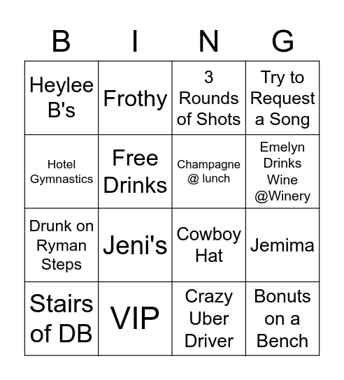 Nashvilleeeee Bingo Card