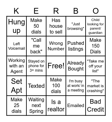 KC Call Challenge Bingo Card
