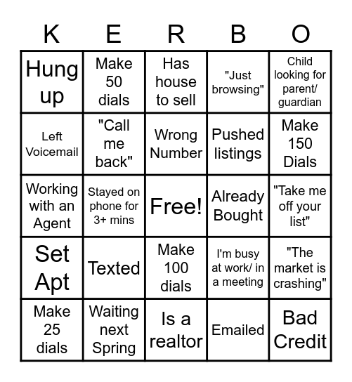 KC Call Challenge Bingo Card