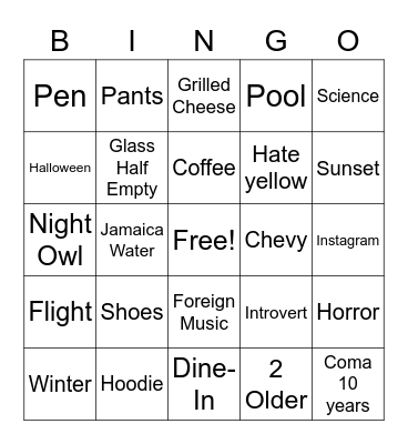Suzy Bingo Card