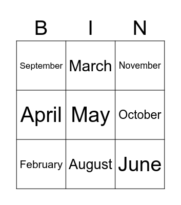 MONTHS OF THE YEAR Bingo Card