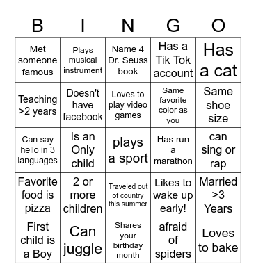 Learn About our Ridge Family!! Bingo Card