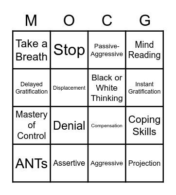 Mastery of Control Group Bingo Card