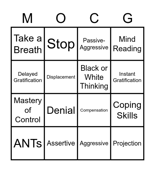 Mastery of Control Group Bingo Card