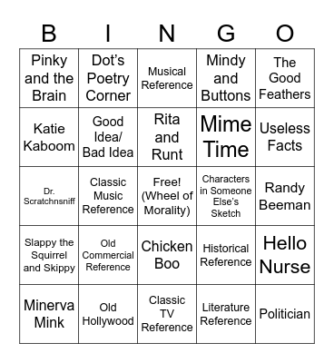 Animaniacs Bingo Card